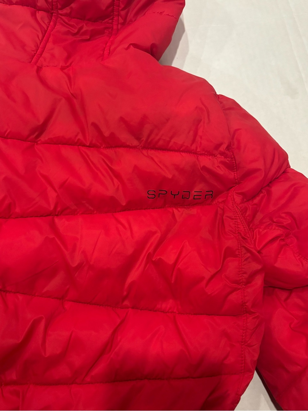 Spyder Kids Red Hooded Puffer Jacket - Picture 4 of 5